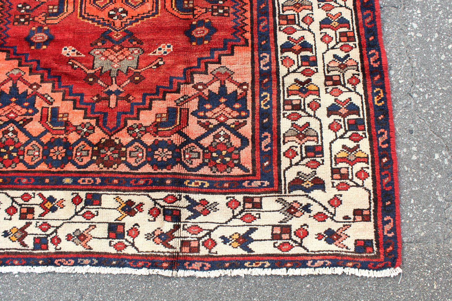 Red White 4x7 Vintage Tribal One of a Kind Rug