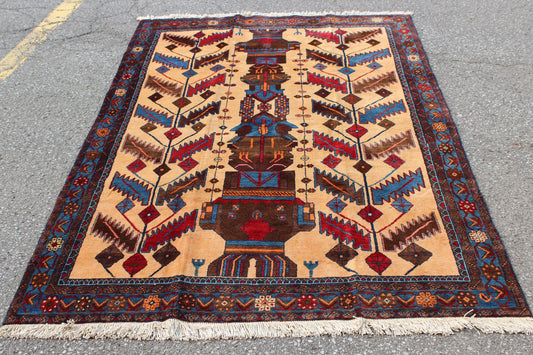 Pink Blue 5x7 Vintage Rug | Tribal Oriental Persian Rug | Kazak Bohemian Rug | Handmade Rug