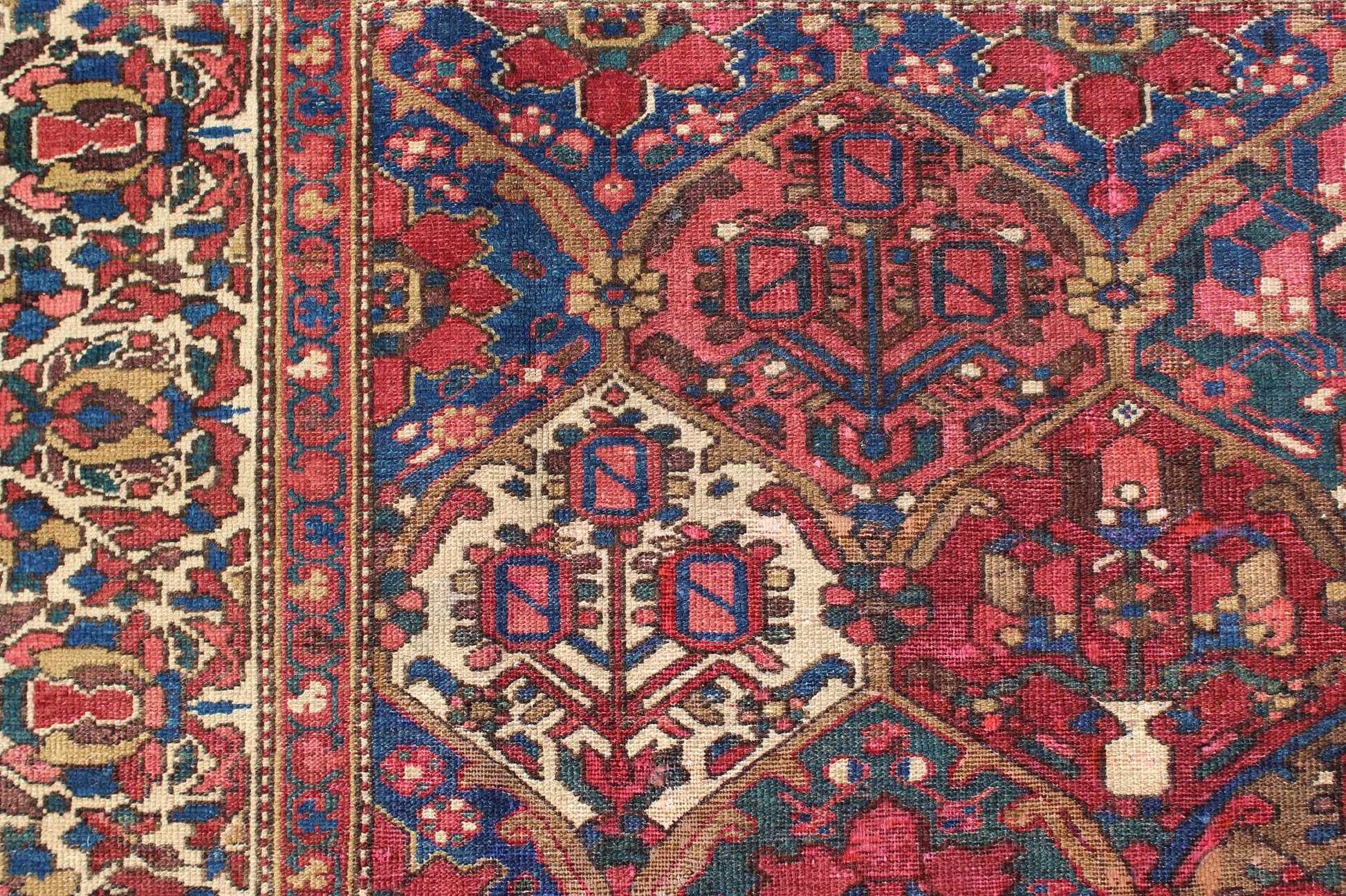 Red Blue 3x7 Vintage Rug | Tribal Oriental Persian Rug | Kazak Bohemian Rug | Handmade Rug