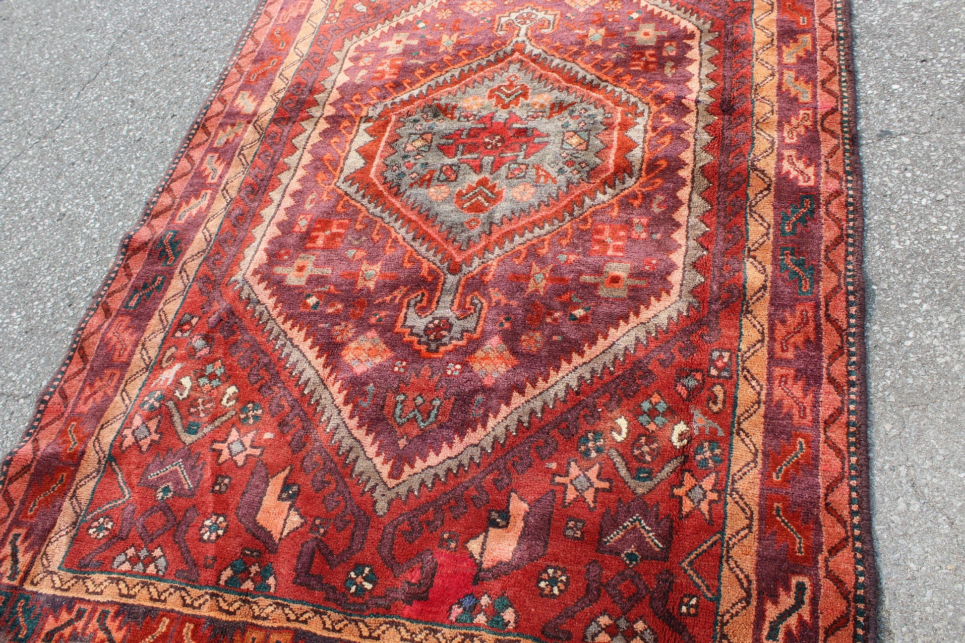 Red Orange 5x7 Vintage Rug | Tribal Oriental Persian Rug | Kazak Bohemian Rug | Handmade Rug
