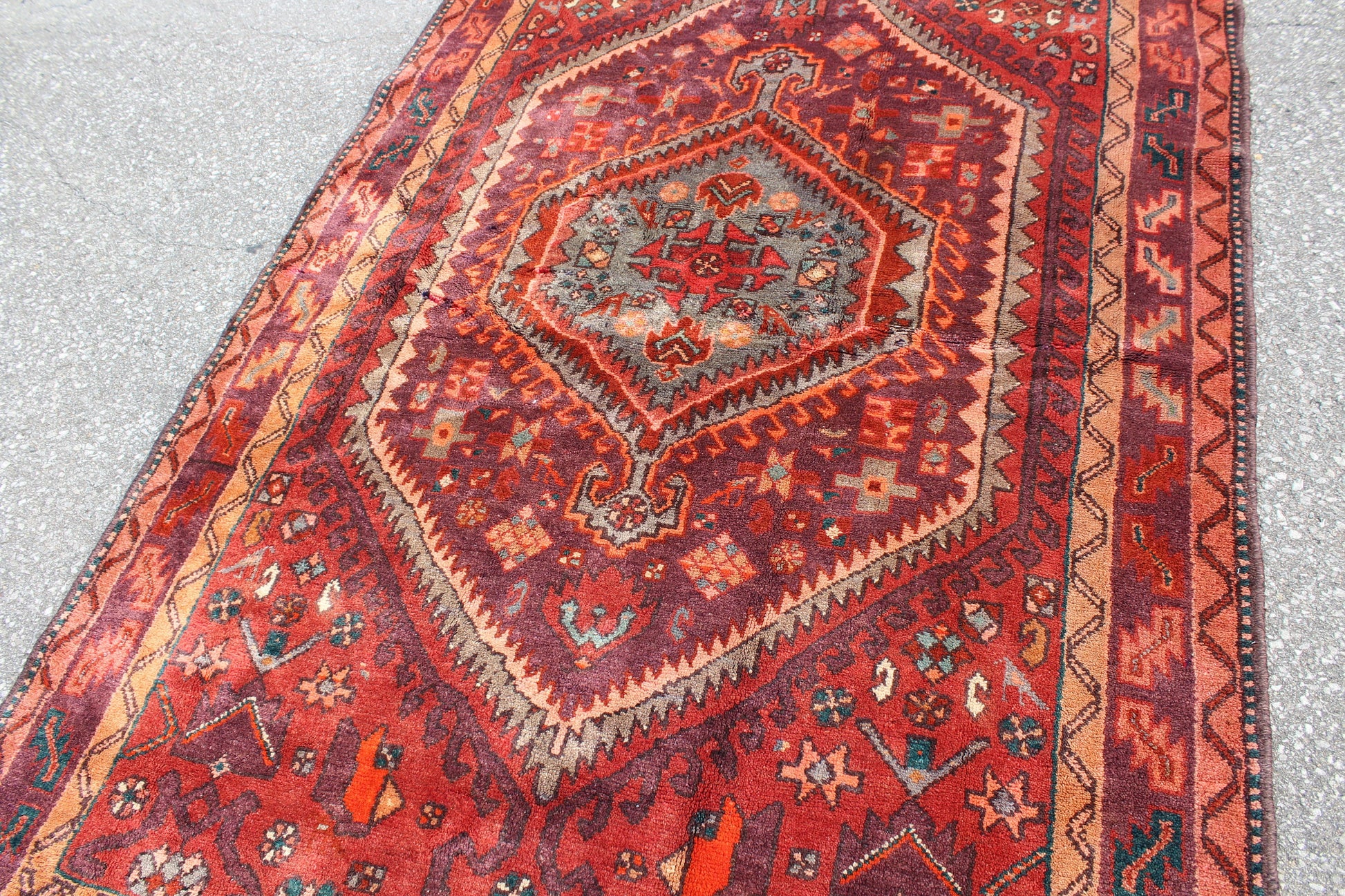 Red Orange 5x7 Vintage Rug | Tribal Oriental Persian Rug | Kazak Bohemian Rug | Handmade Rug