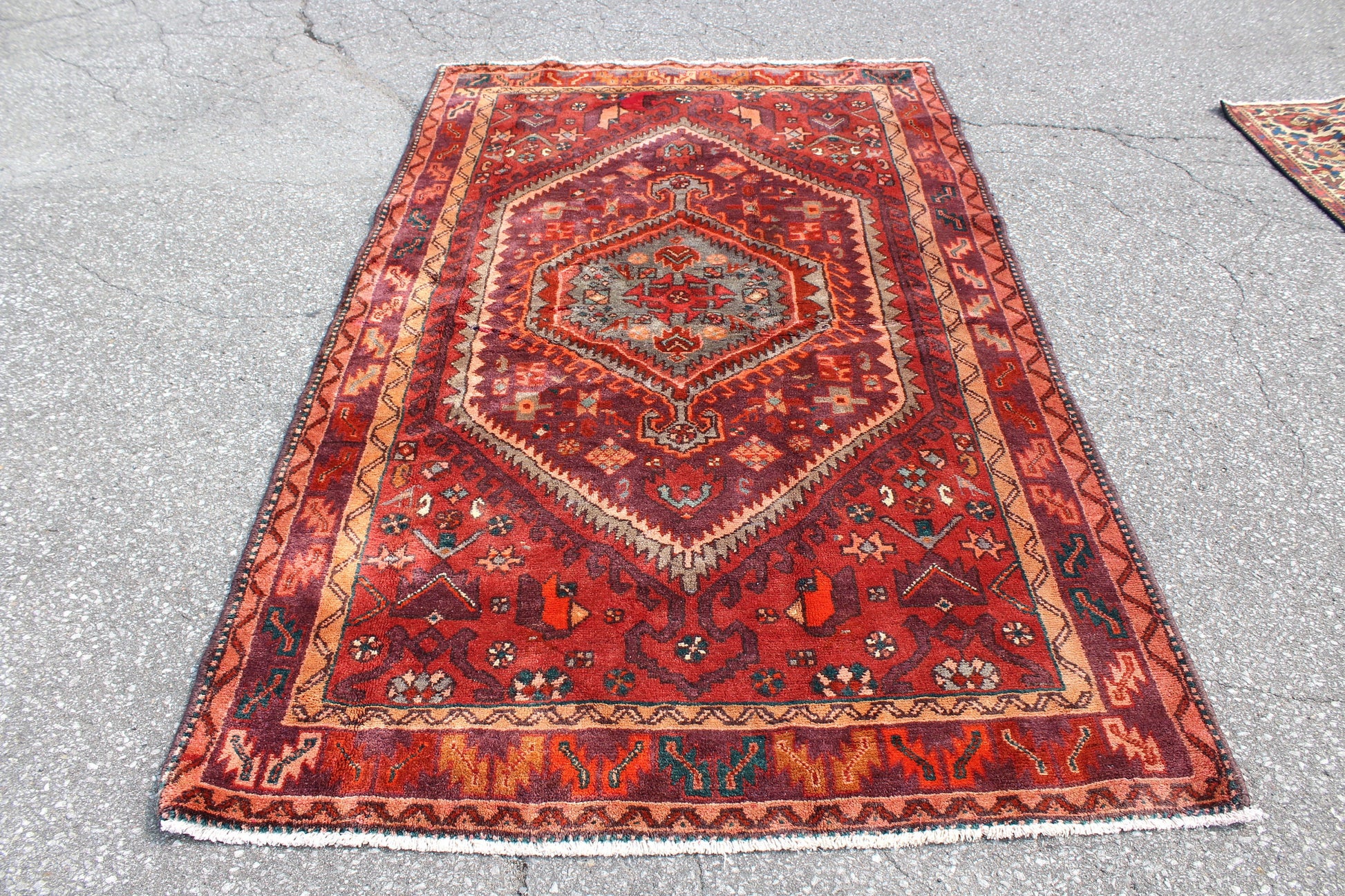 Red Orange 5x7 Vintage Rug | Tribal Oriental Persian Rug | Kazak Bohemian Rug | Handmade Rug