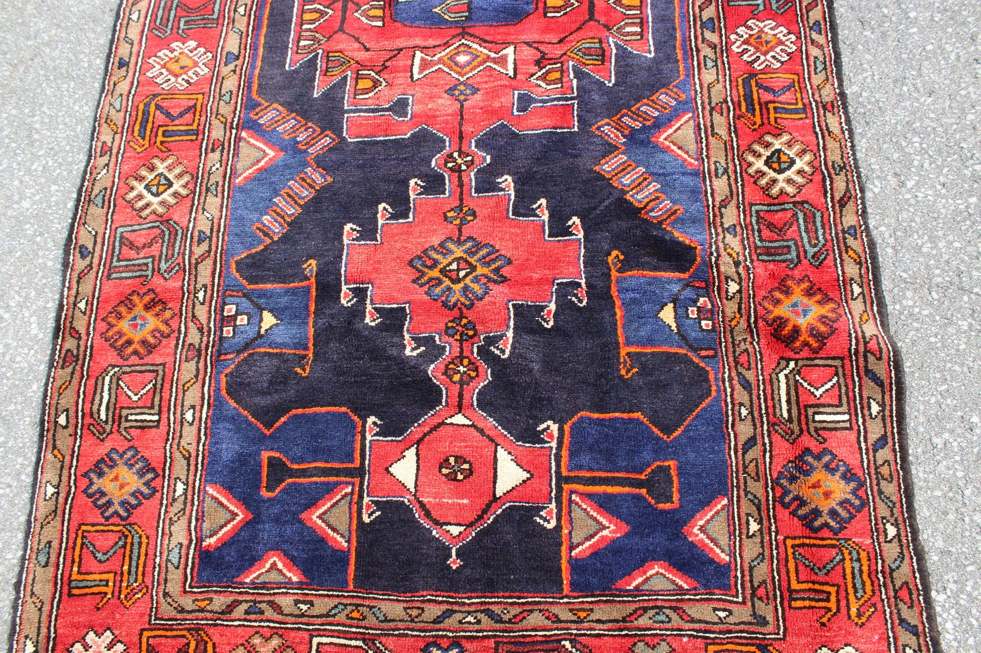 Red Blue 4x7 Vintage Rug | Tribal Oriental Persian Rug | Kazak Bohemian Rug | Handmade Rug