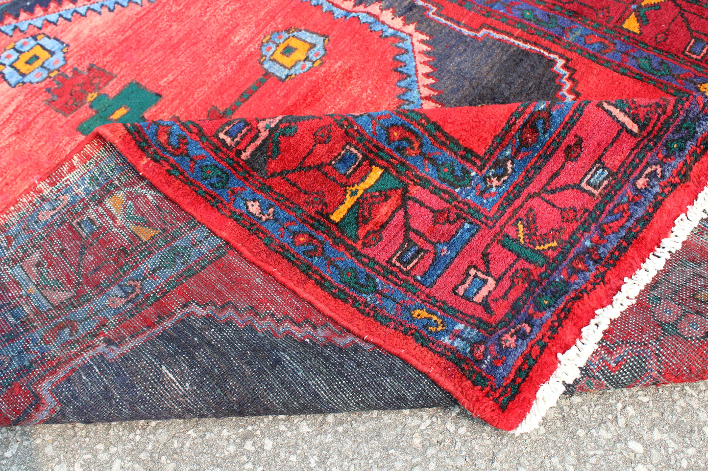 Red Blue 4x6 Vintage Rug | Tribal Oriental Persian Rug | Kazak Bohemian Rug | Handmade Rug