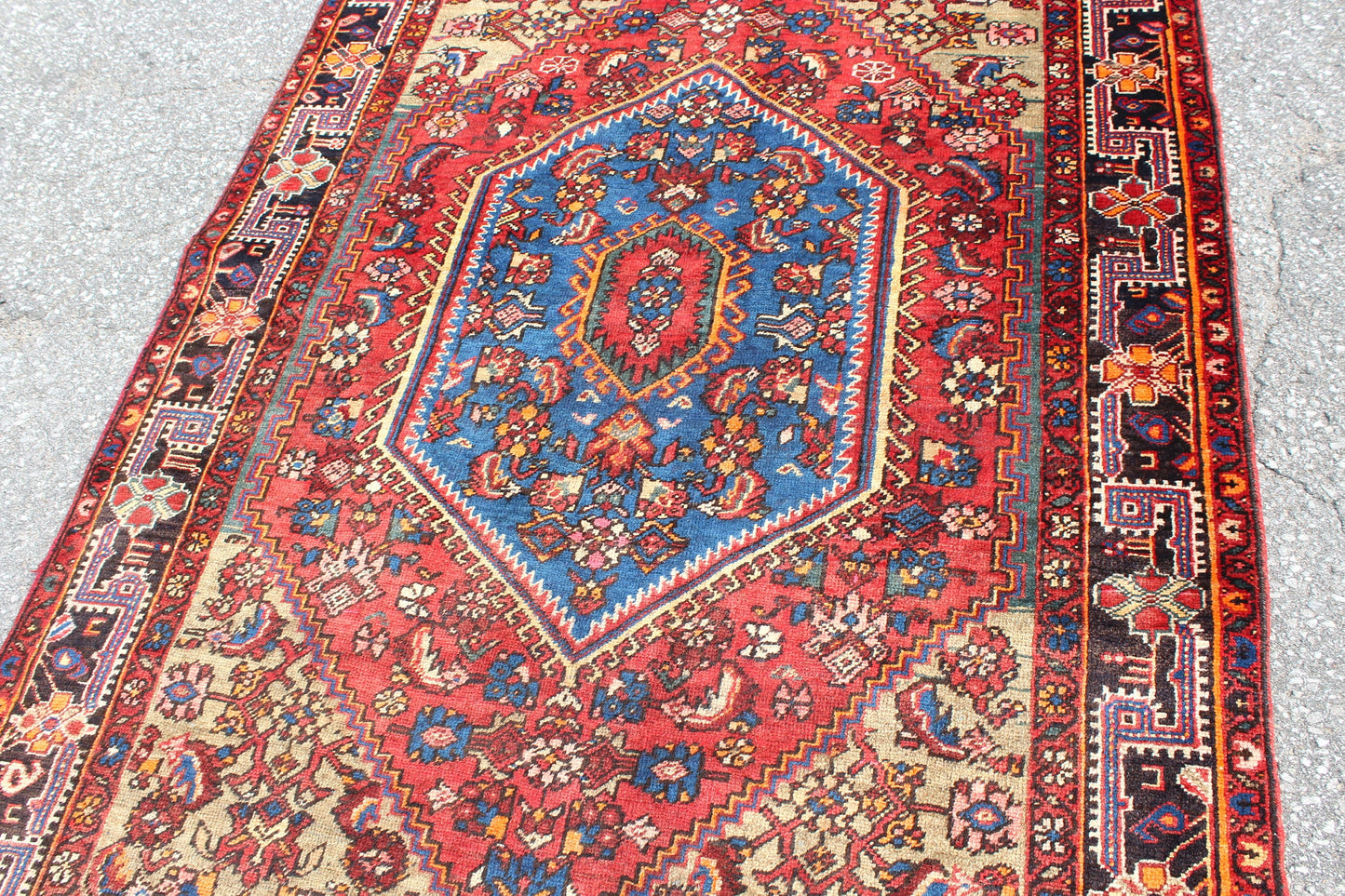 Red Blue 4x6 Vintage Rug | Tribal Oriental Persian Rug | Kazak Bohemian Rug | Handmade Rug