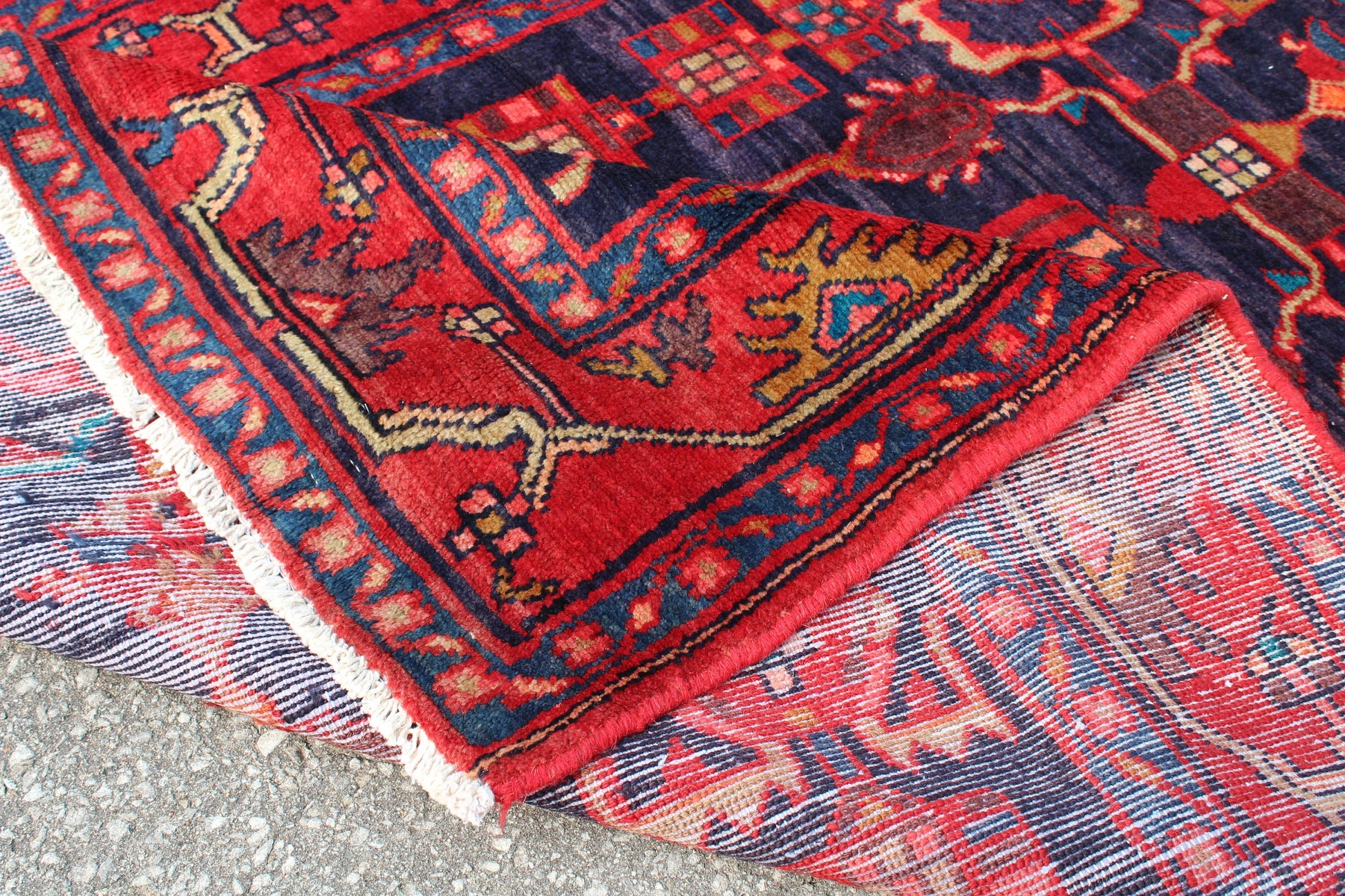Red Blue 4x7 Vintage Rug | Tribal Oriental Persian Rug | Kazak Bohemian Rug | Handmade Rug