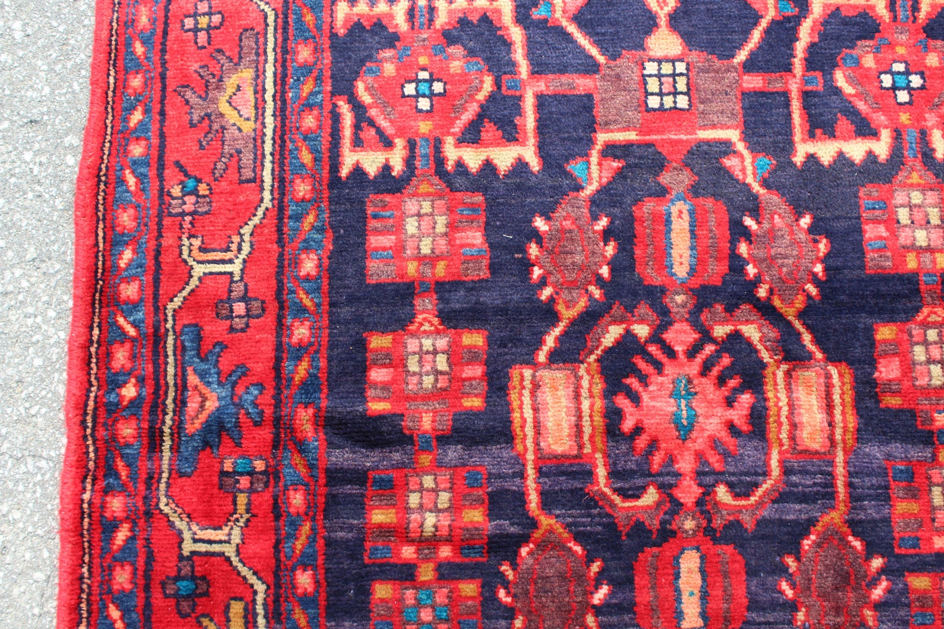 Red Blue 4x7 Vintage Rug | Tribal Oriental Persian Rug | Kazak Bohemian Rug | Handmade Rug