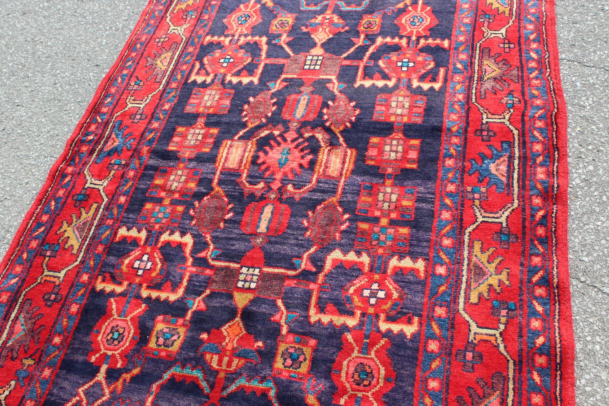 Red Blue 4x7 Vintage Rug | Tribal Oriental Persian Rug | Kazak Bohemian Rug | Handmade Rug
