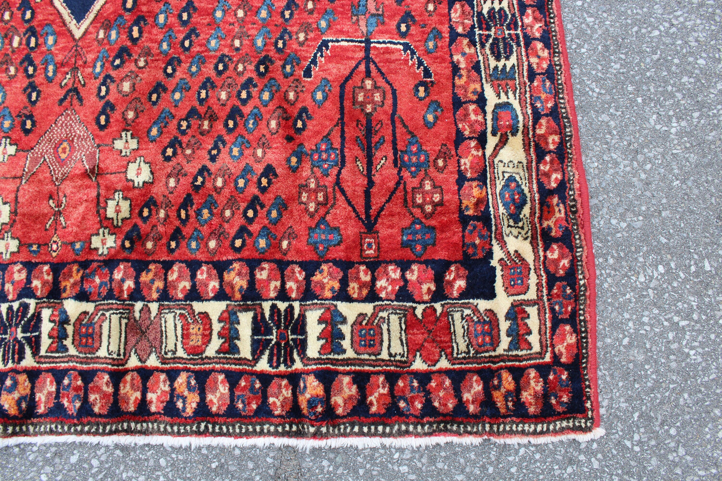 Red Blue 4x6 Vintage Tribal Hand Knotted Rug