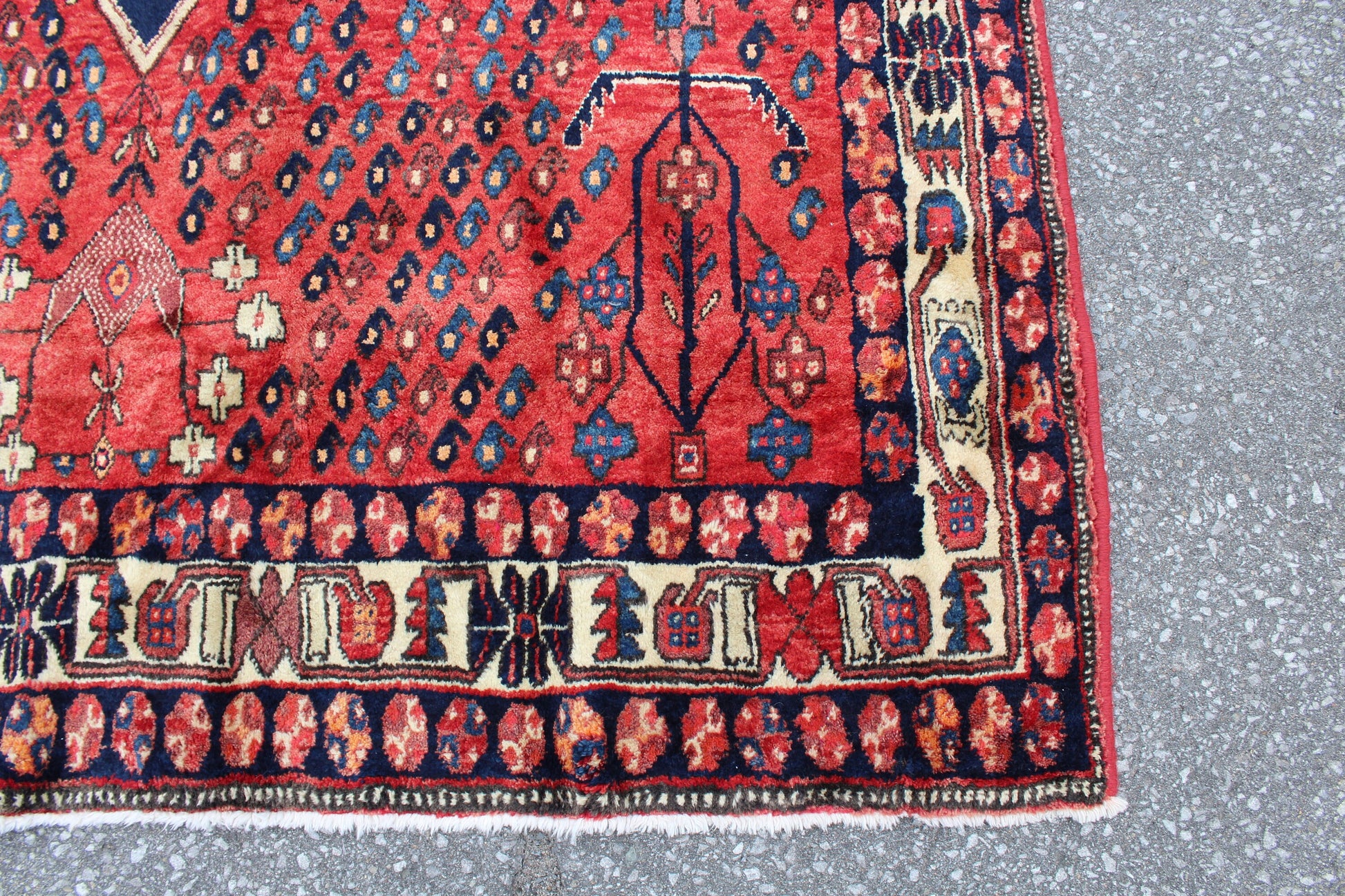 Red Blue 4x6 Vintage Tribal Hand Knotted Rug
