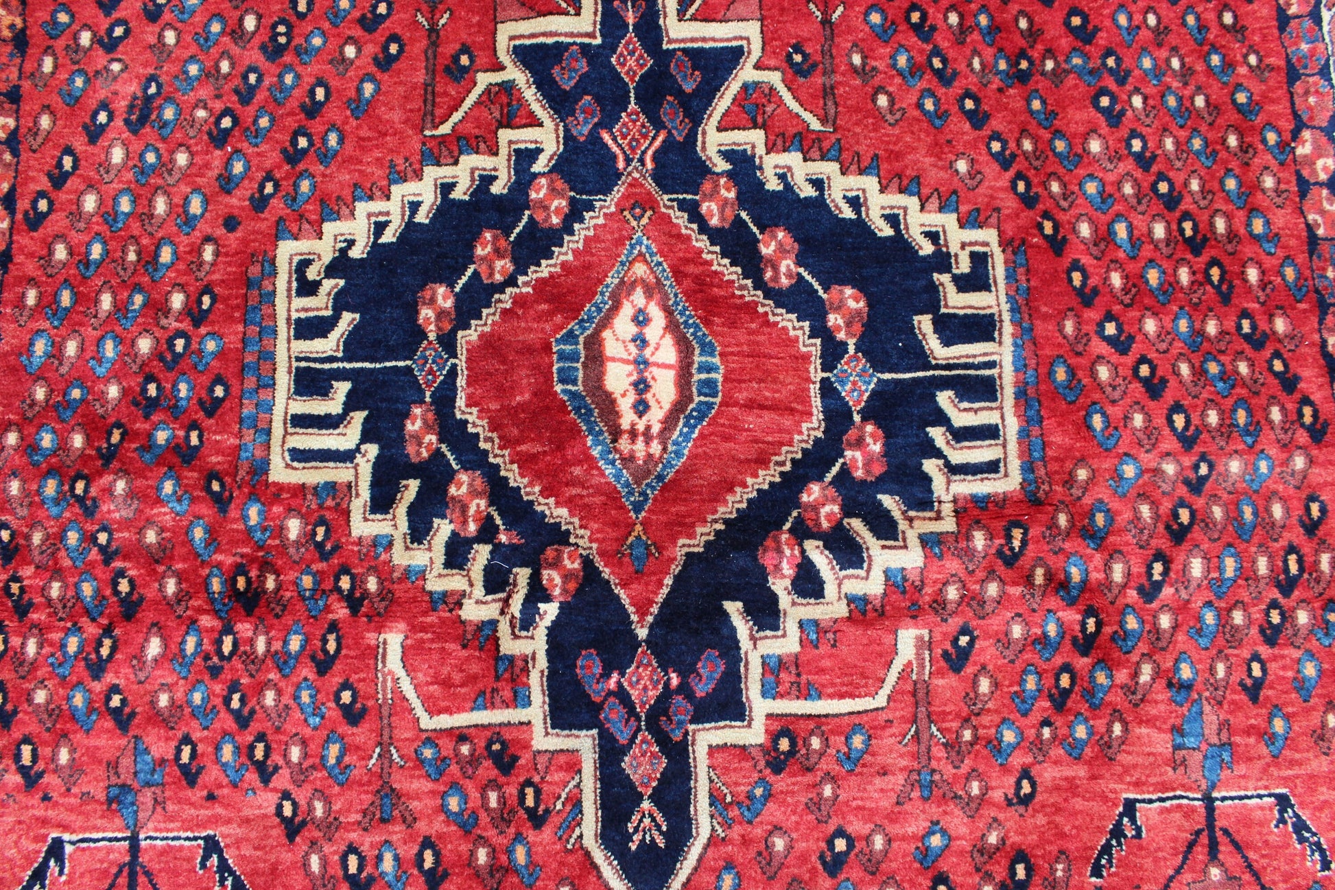 Red Blue 4x6 Vintage Tribal Hand Knotted Rug