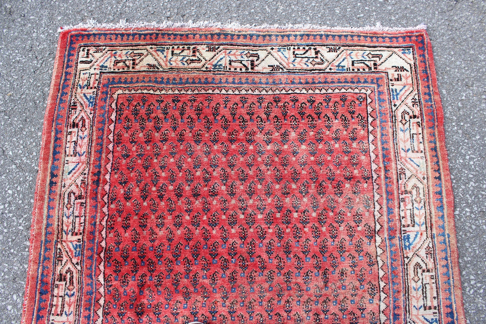 Red White 4x6 Vintage Tribal Wool Area Rug