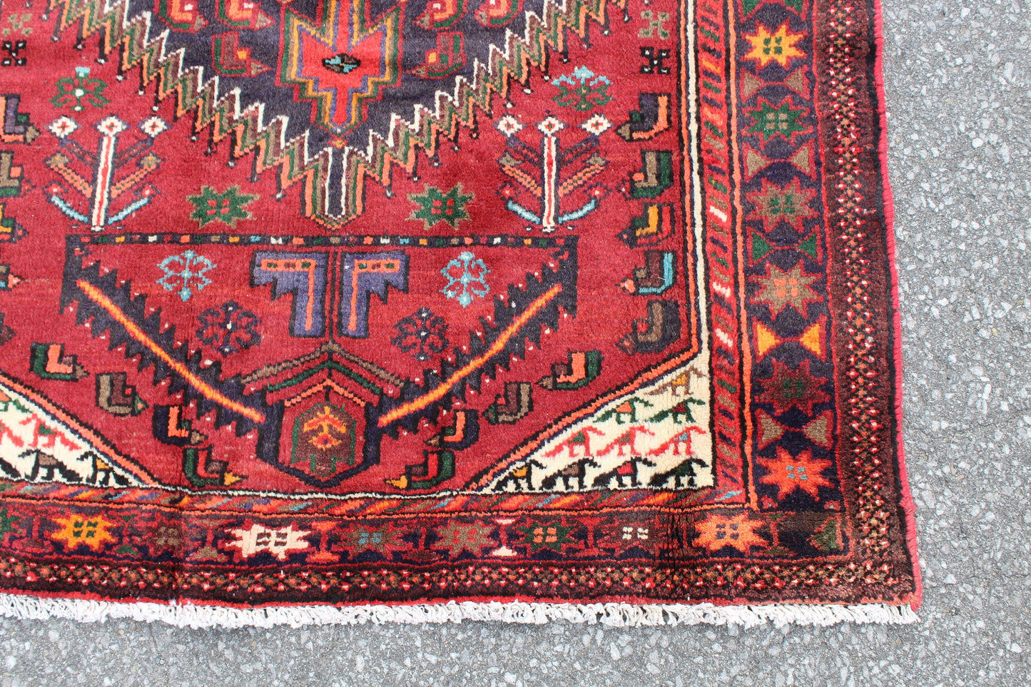 Red Black 4x7  Vintage Rug | Tribal Oriental Persian Rug | Kazak Bohemian Rug | Handmade Rug