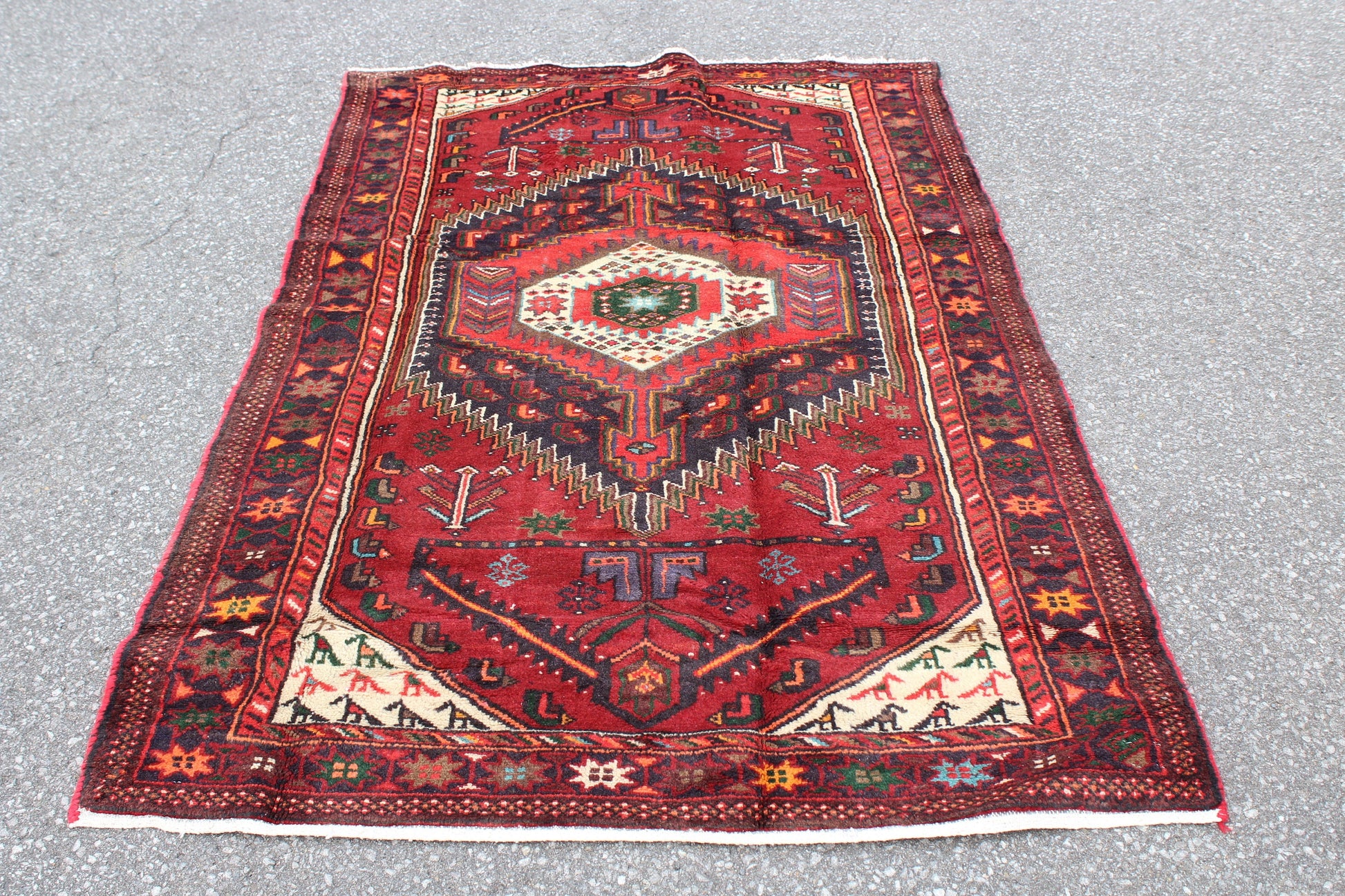 Red Black 4x7  Vintage Rug | Tribal Oriental Persian Rug | Kazak Bohemian Rug | Handmade Rug