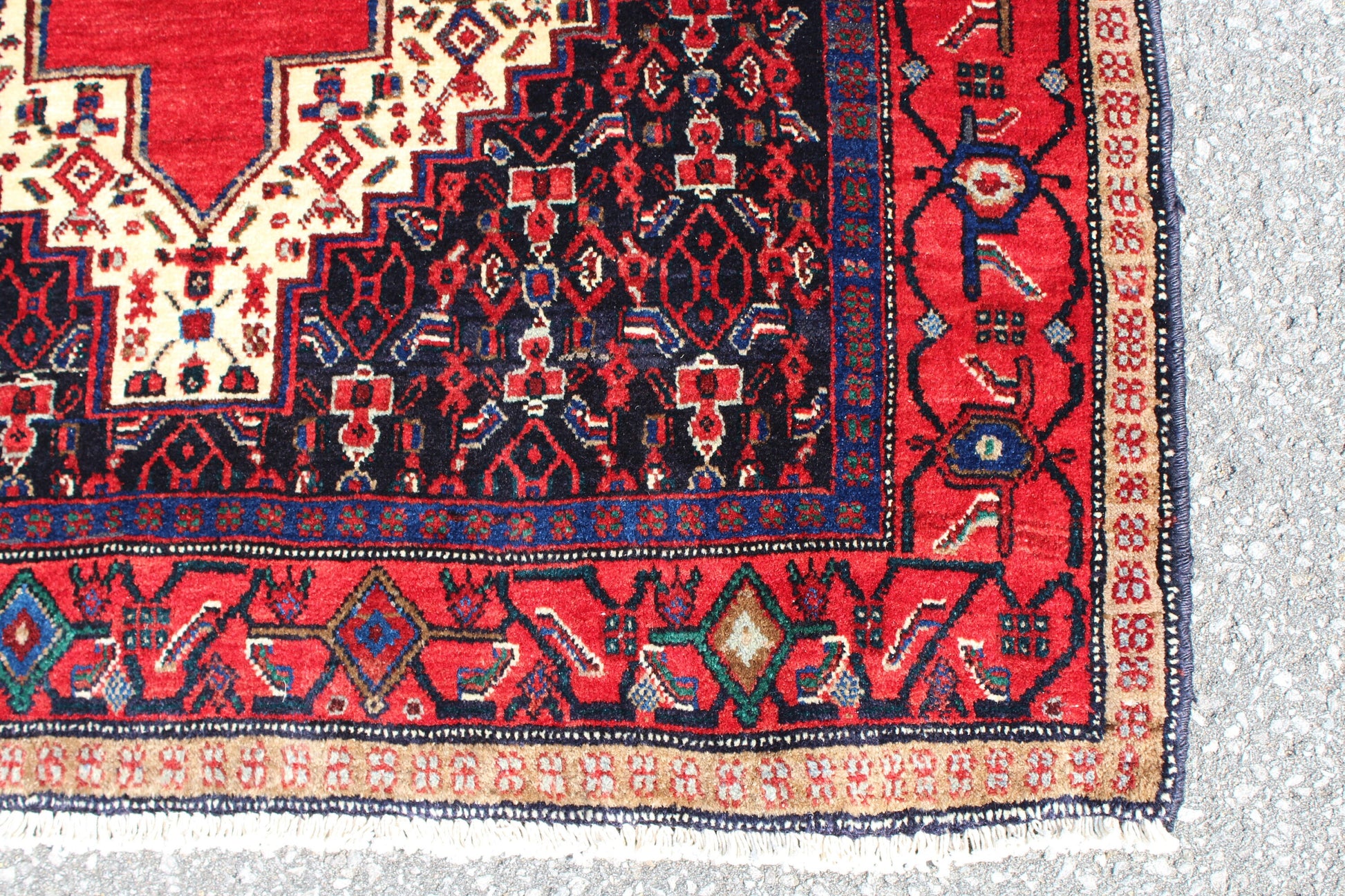 Blue Pink 4x5  Vintage Rug | Tribal Oriental Persian Rug | Kazak Bohemian Rug | Handmade Rug