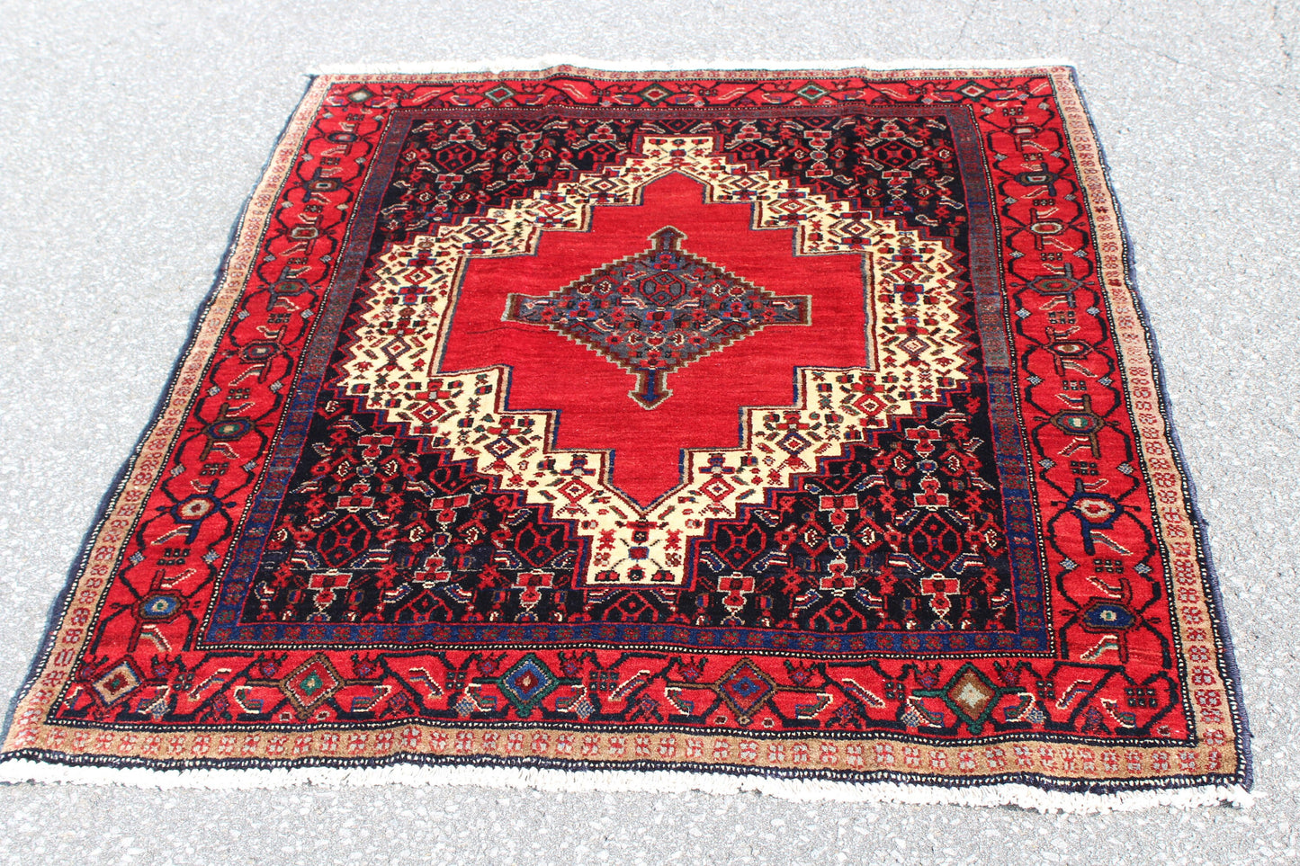 Blue Pink 4x5  Vintage Rug | Tribal Oriental Persian Rug | Kazak Bohemian Rug | Handmade Rug