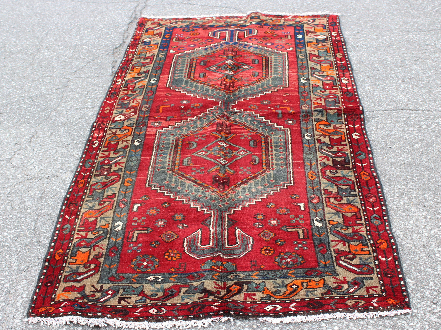 Red Grey 3x7 Vintage Rug | Tribal Oriental Persian Rug | Kazak Bohemian Rug | Handmade Rug6