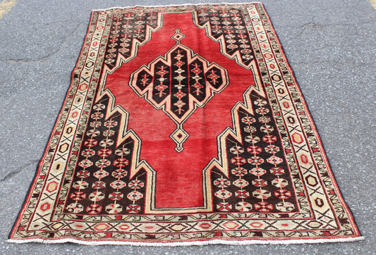 Pink Black 4x6 Vintage Rug | Tribal Oriental Persian Rug | Kazak Bohemian Rug | Handmade Rug