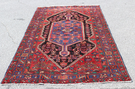 Coral Navy 4x6 Vintage Tribal Oriental Persian Handmade Rug