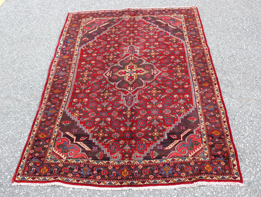 Rug 3'5" x 5'5" Red with Blue Vintage Accents Handmade Rug