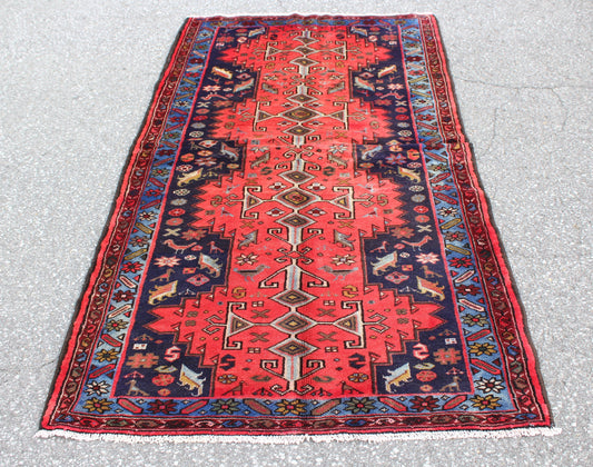 Coral Persian 3'5" x 6'5" Rug with Blue and Navy Border