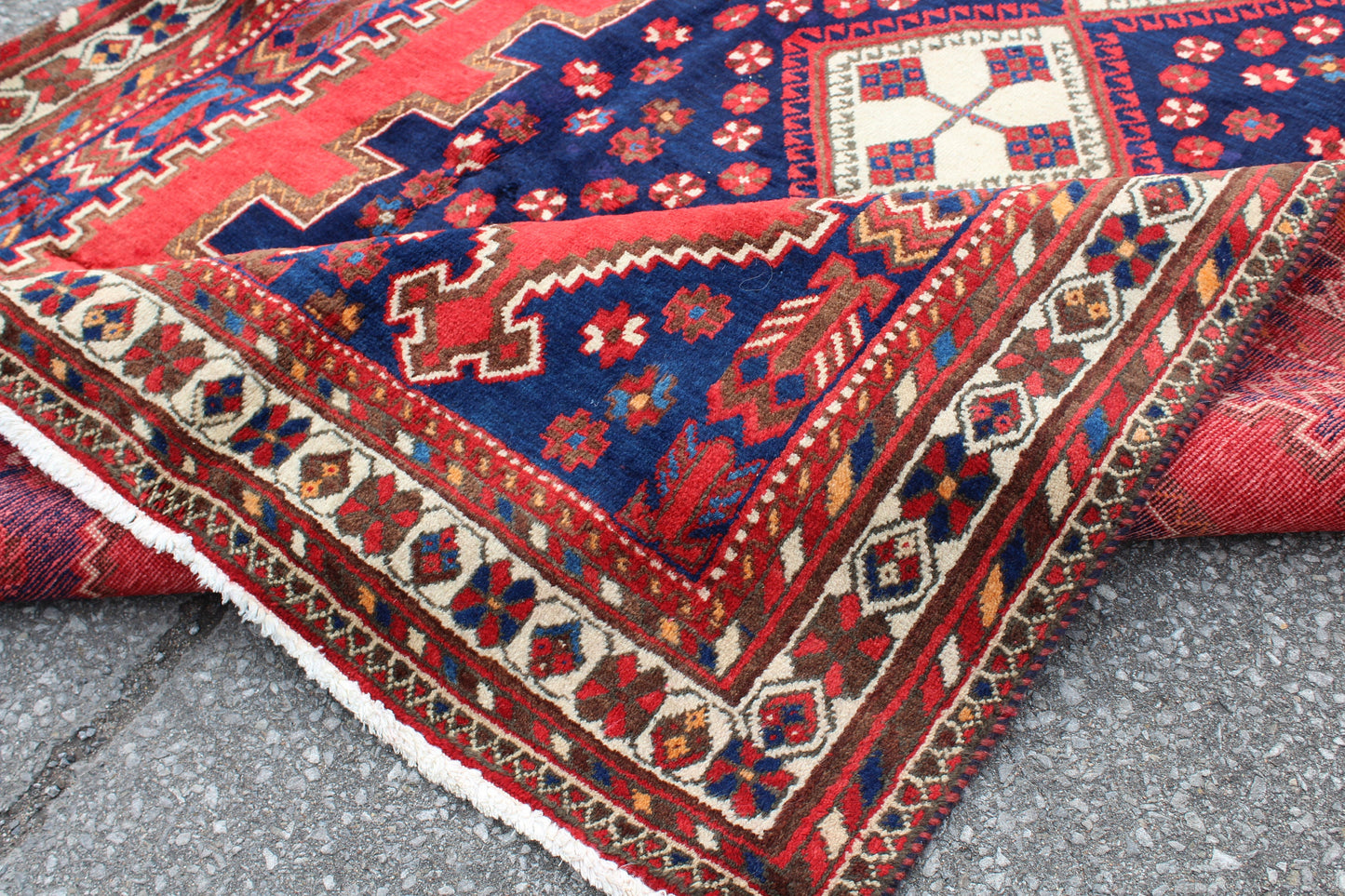 Red Blue 6x8 Vintage Rug | Tribal Oriental Persian Rug | Kazak Bohemian Rug | Handmade Rug