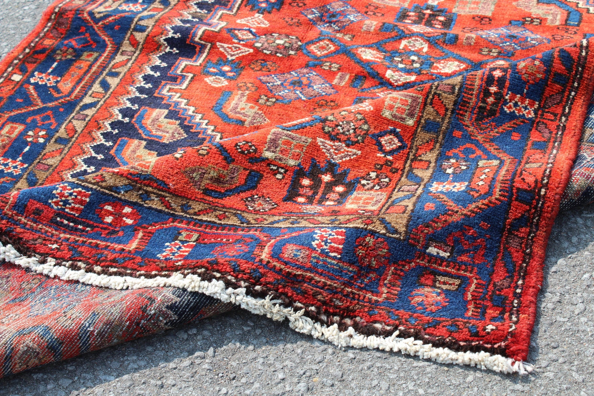 Red Blue 4x7 Vintage Rug | Tribal Oriental Persian Rug | Kazak Bohemian Rug | Handmade Rug