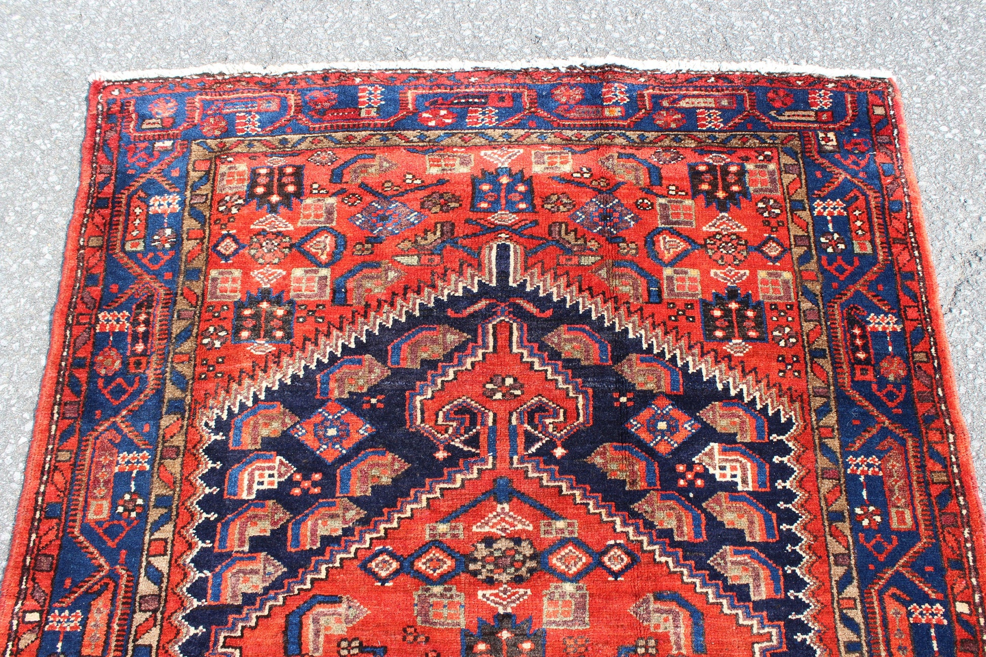 Red Blue 4x7 Vintage Rug | Tribal Oriental Persian Rug | Kazak Bohemian Rug | Handmade Rug