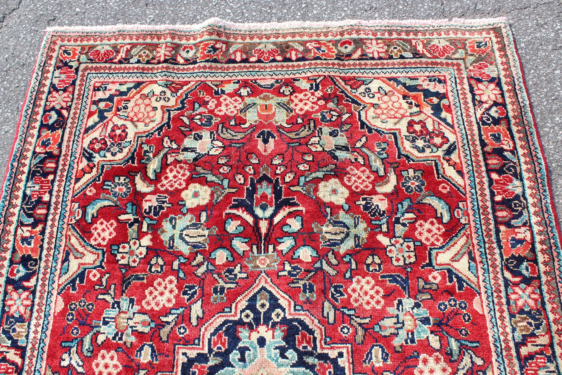 Red Navy Blue 4x7 Vintage One of a Kind Rug