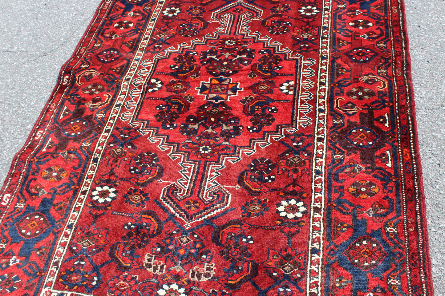 Bright Red 4x7 Vintage Tribal Persian Style Handmade Wool Rug