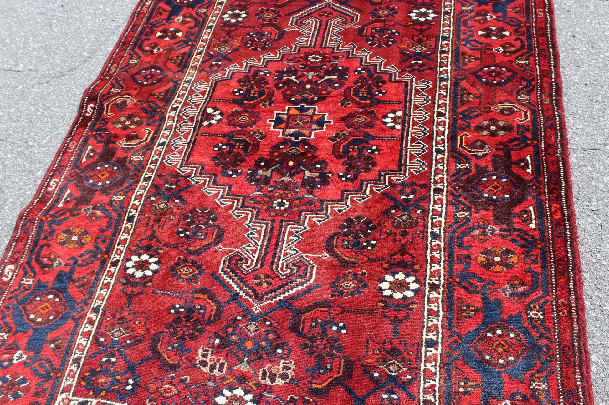 Bright Red 4x7 Vintage Tribal Persian Style Handmade Wool Rug