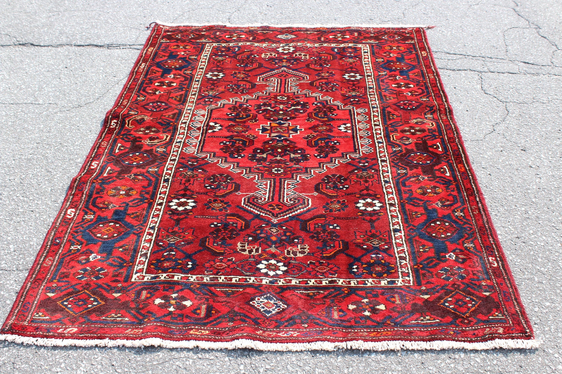 Bright Red 4x7 Vintage Tribal Persian Style Handmade Wool Rug