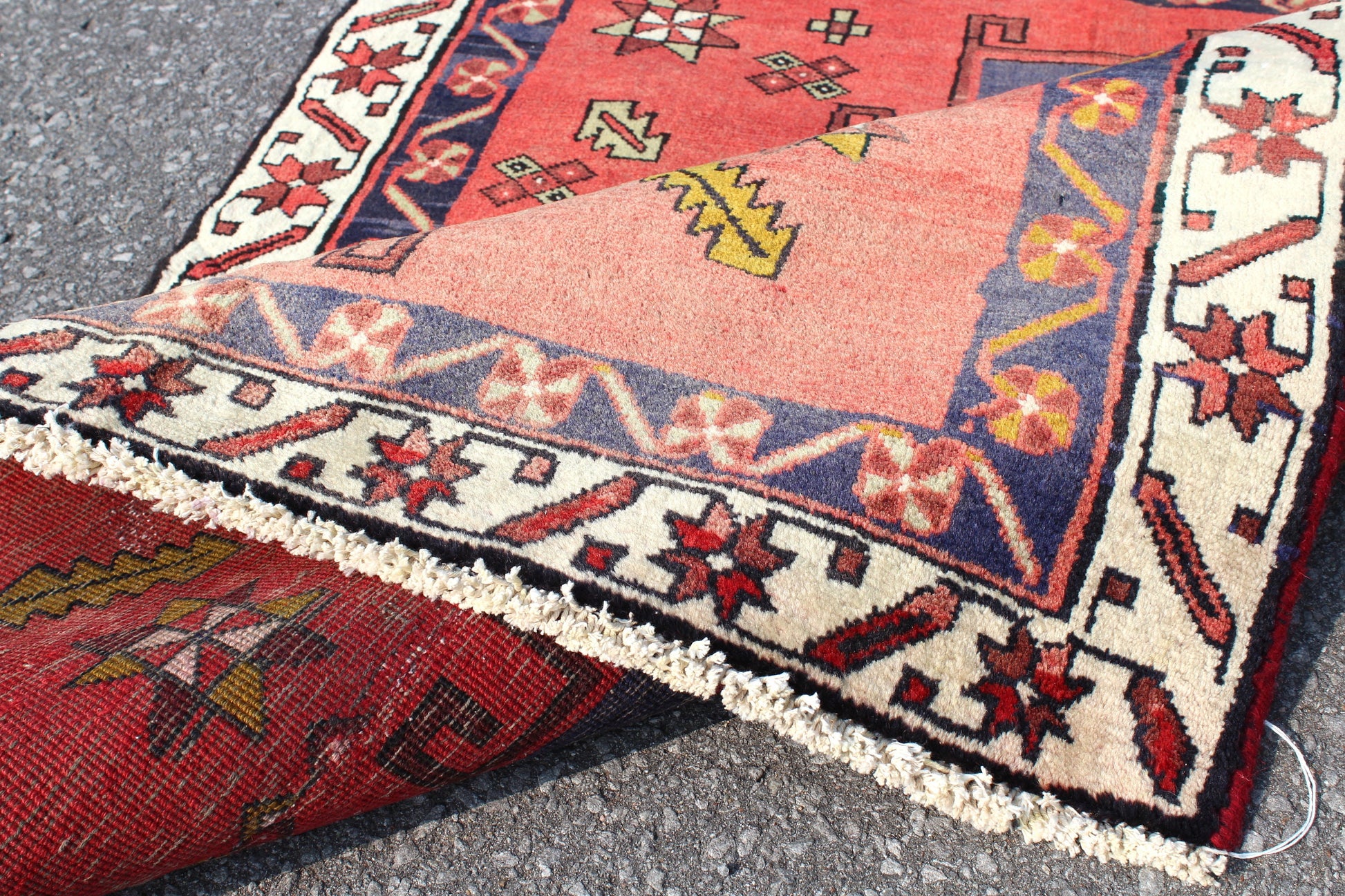 Red White 3x4 Vintage Handmade Rug