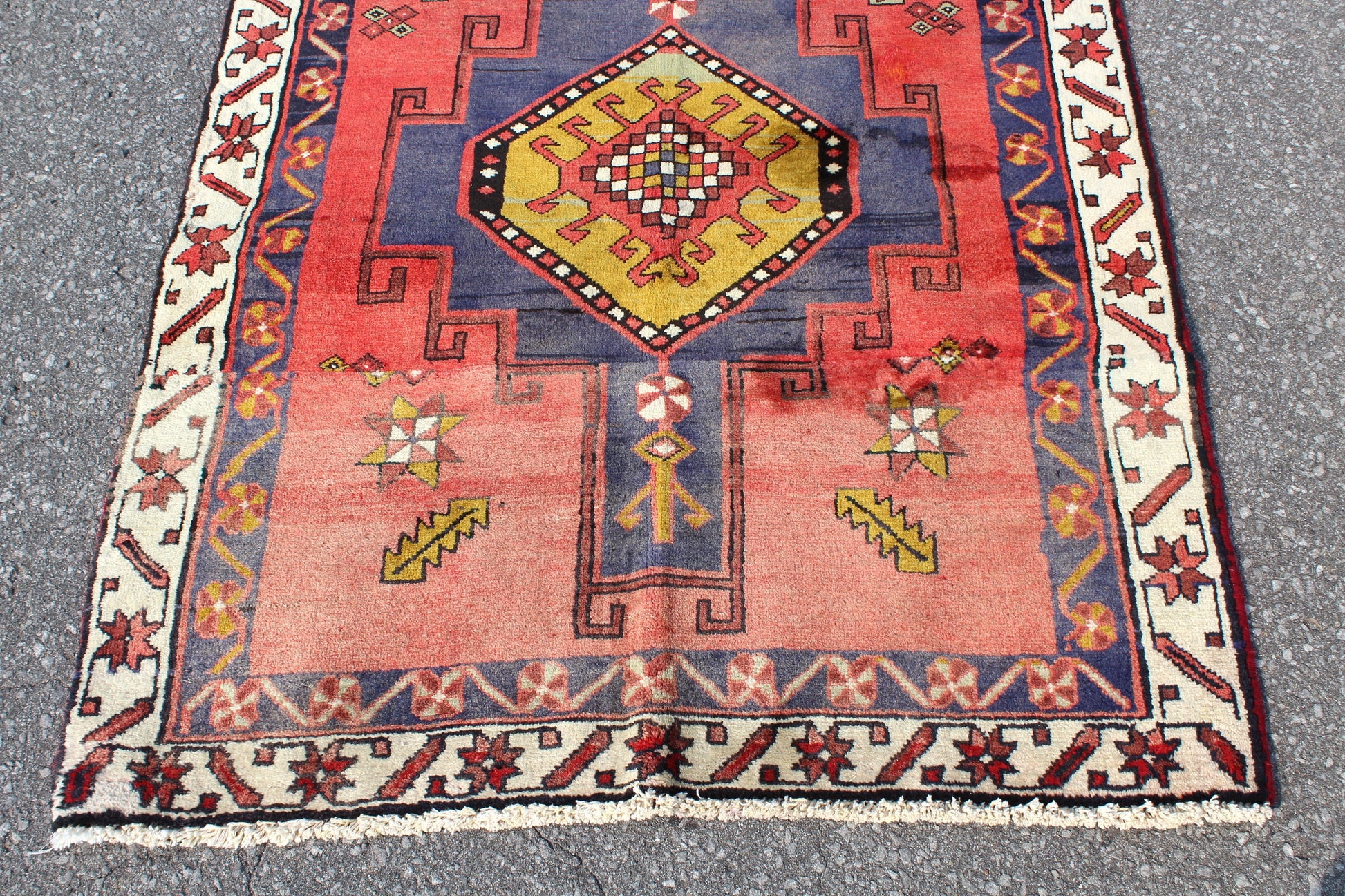 Red White 3x4 Vintage Handmade Rug