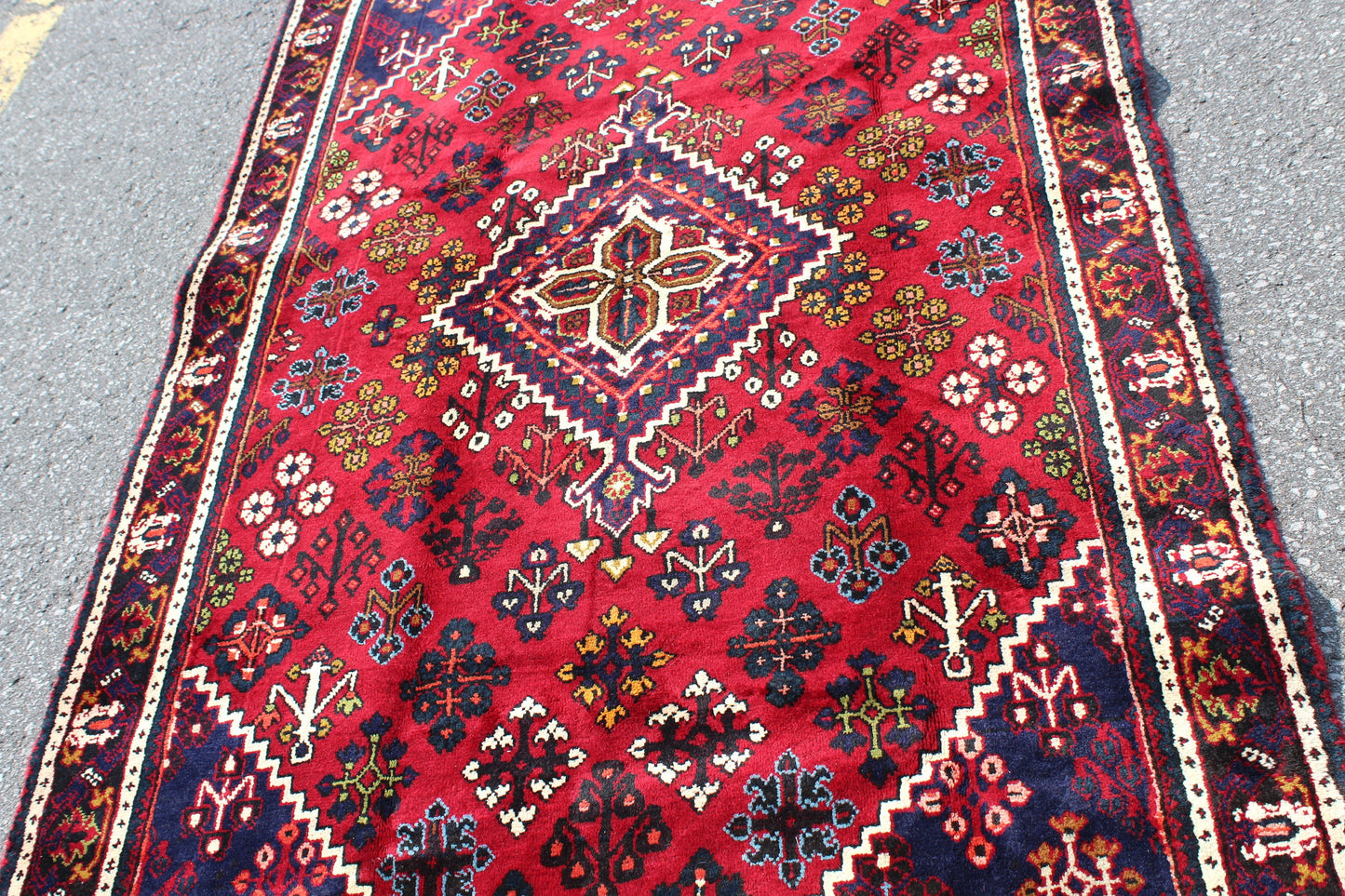 Red Navy Blue 4x7 Vintage Tribal Persian Handmade Rug