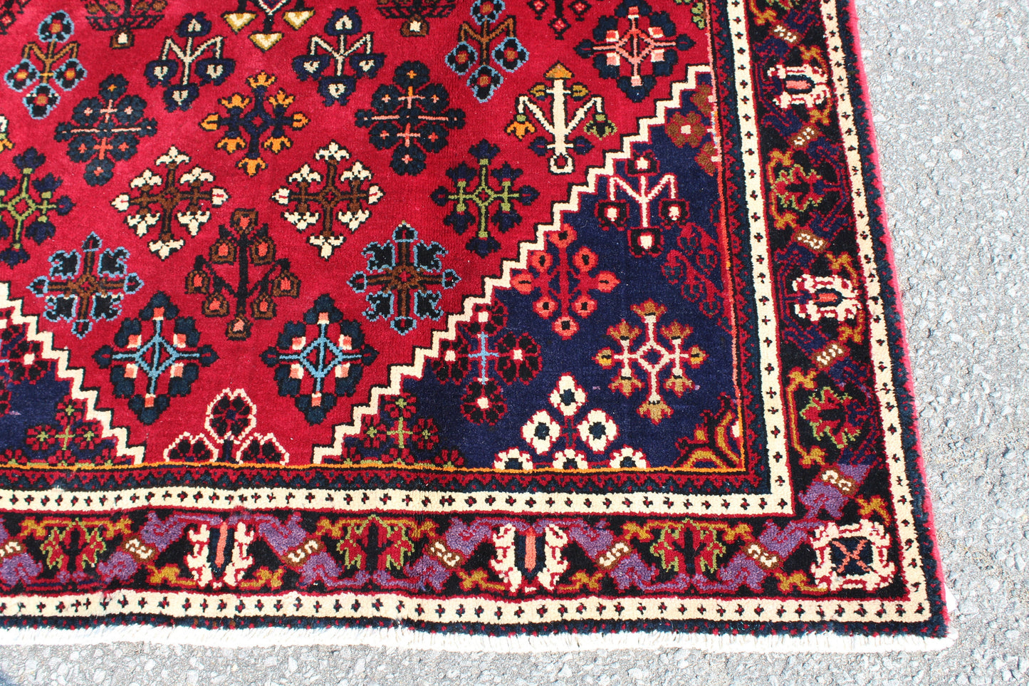 Red Navy Blue 4x7 Vintage Tribal Persian Handmade Rug