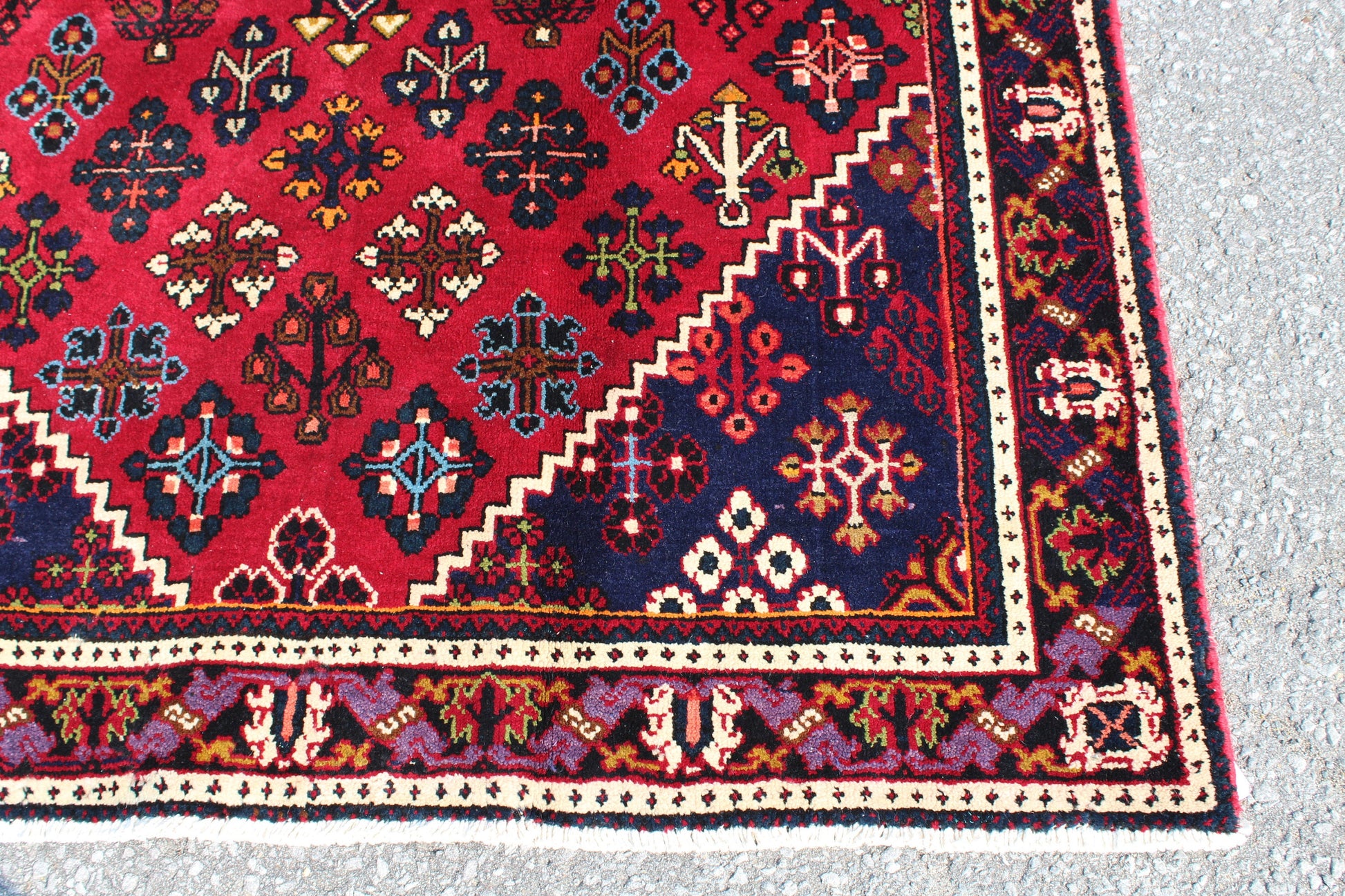 Red Navy Blue 4x7 Vintage Tribal Persian Handmade Rug