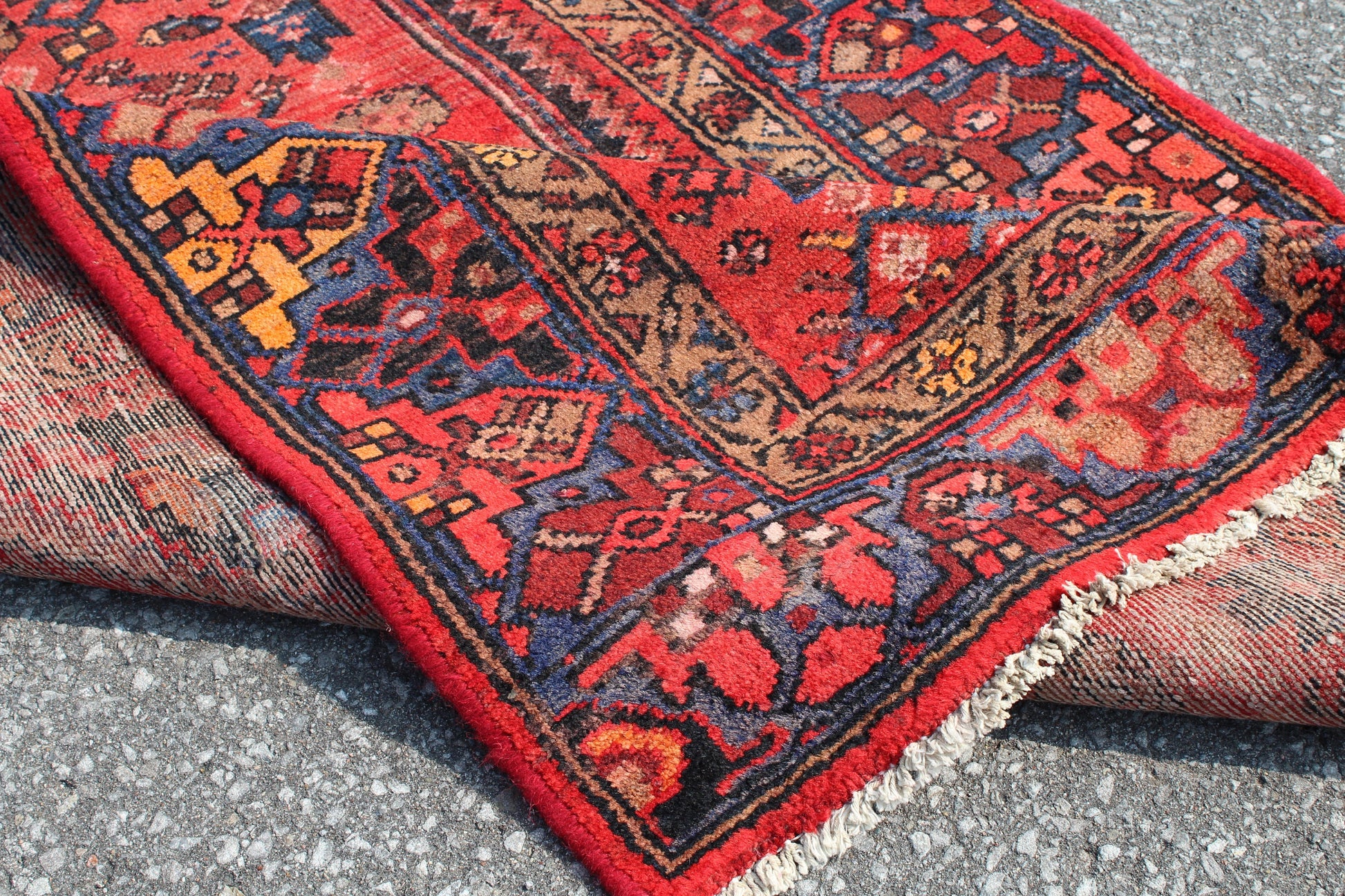 Red Blue 4x7 Vintage Tribal Handmade Rug