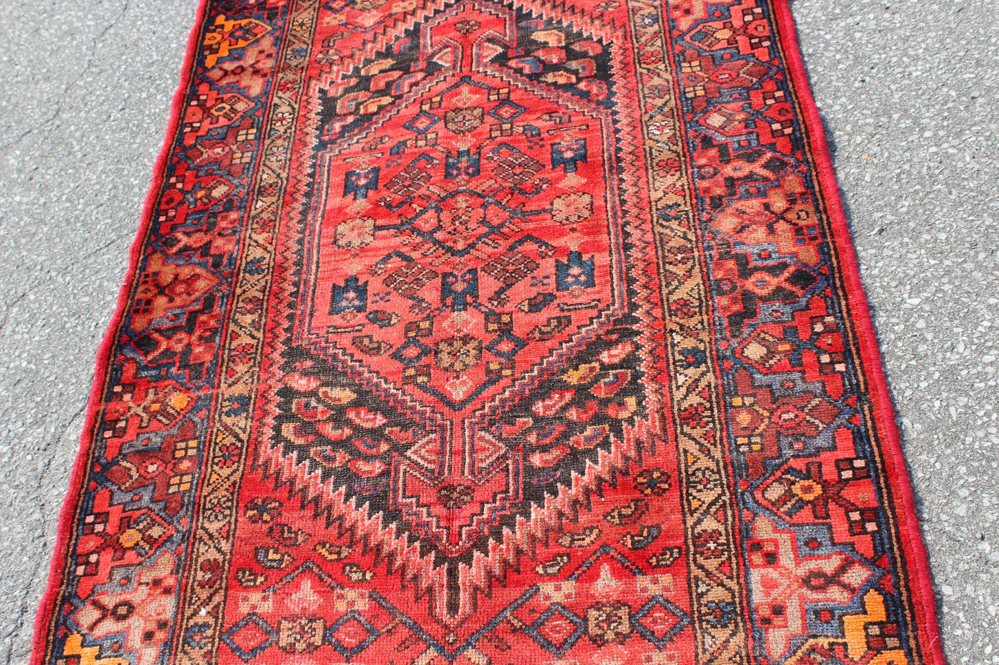 Red Blue 4x7 Vintage Tribal Handmade Rug