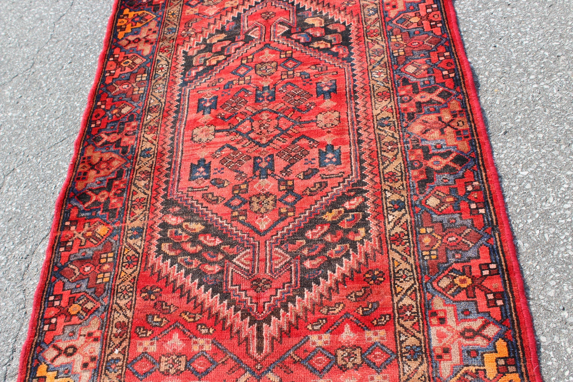 Red Blue 4x7 Vintage Tribal Handmade Rug