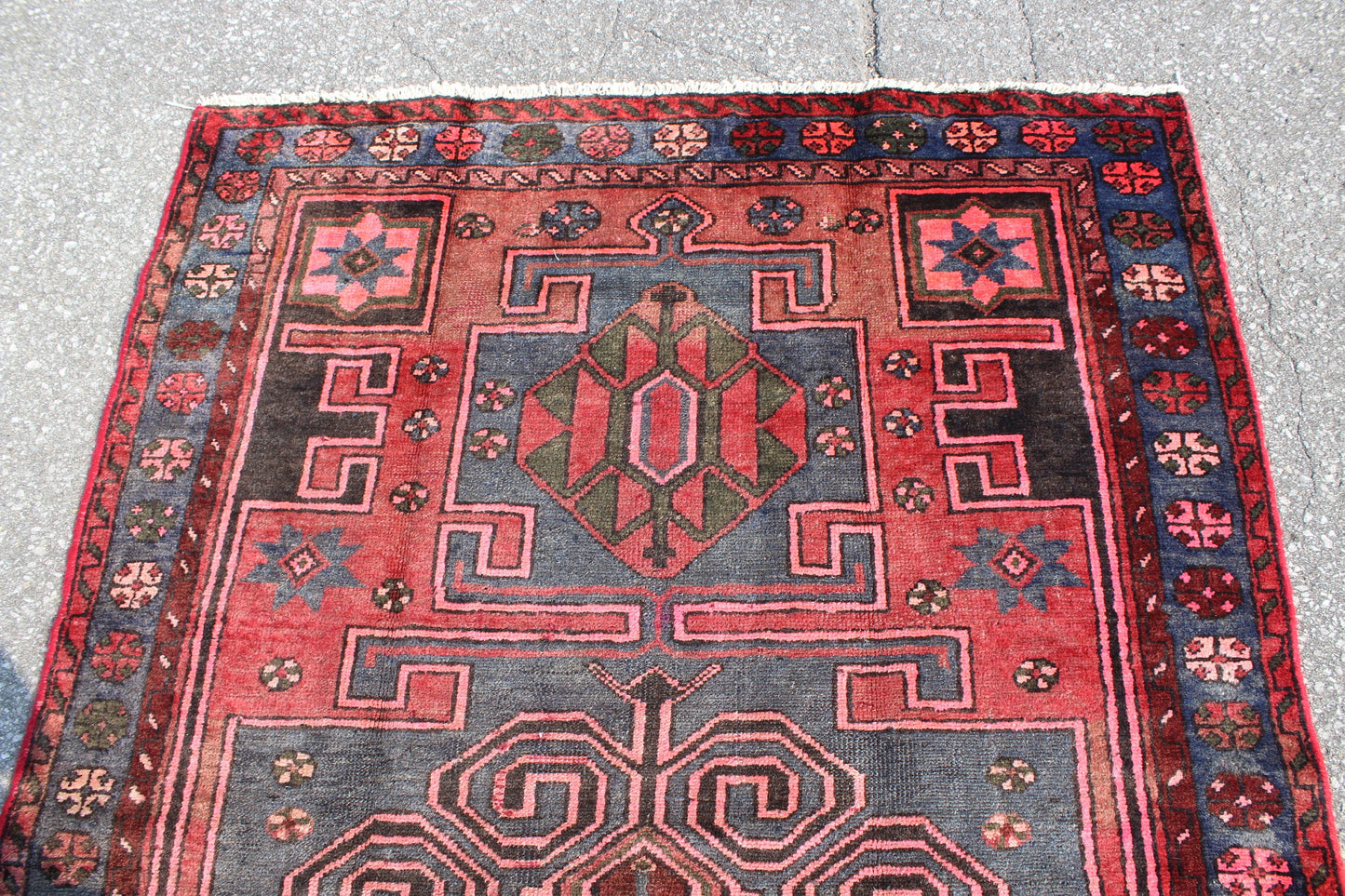 Red Blue 4x7 Vintage Tribal Wool Area Rug