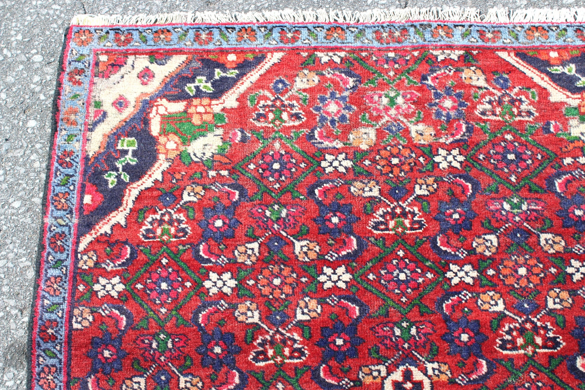 Red Blue 3x7 Vintage Tribal Wool Area Rug