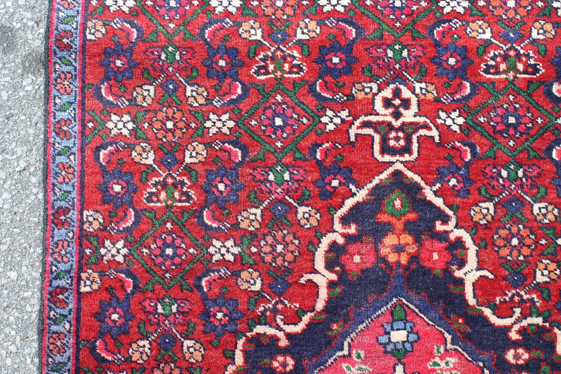 Red Blue 3x7 Vintage Tribal Wool Area Rug