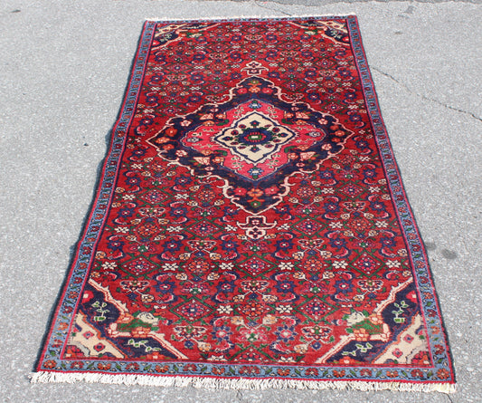 Red Blue 3x7 Vintage Tribal Wool Area Rug