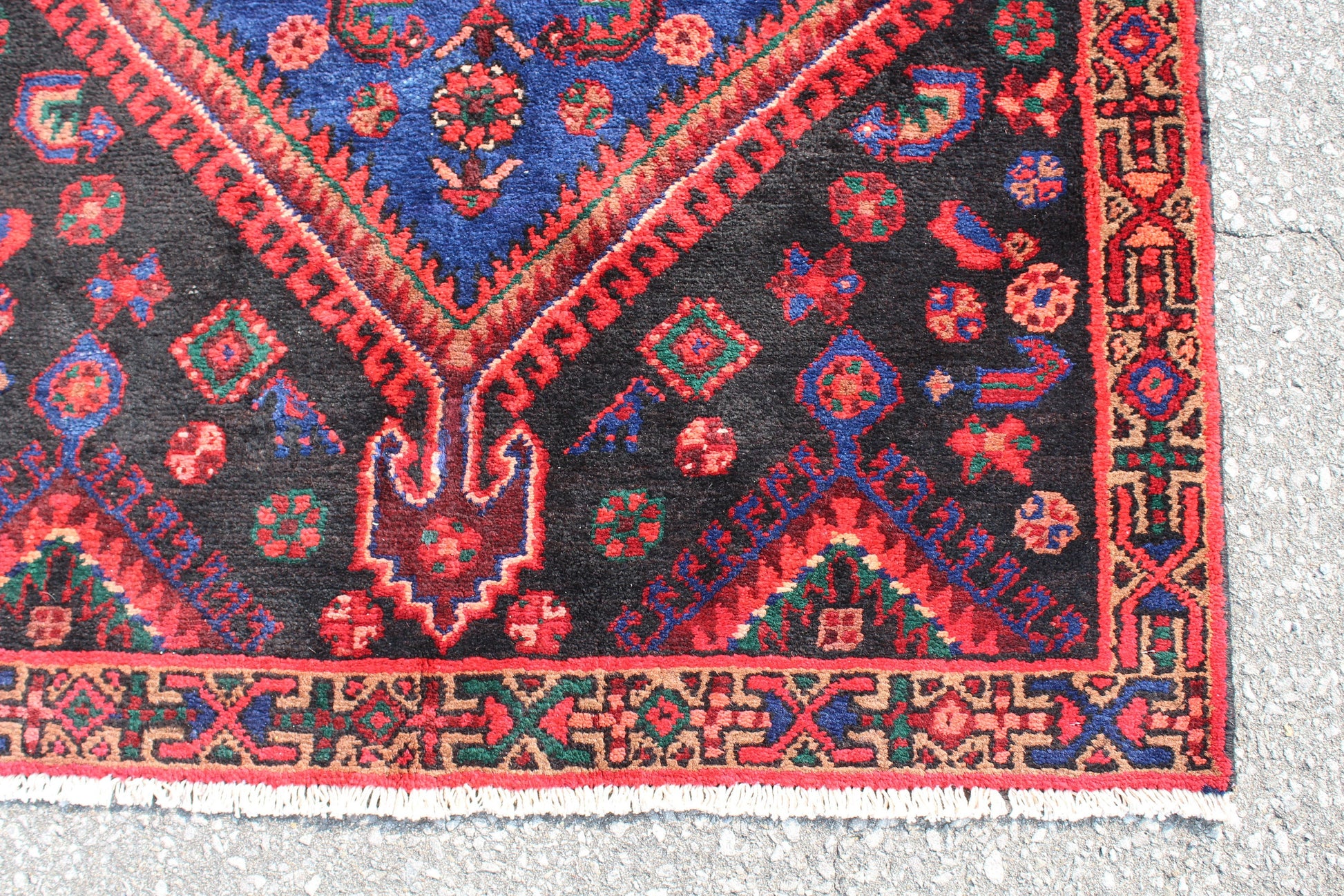 Navy Blue Red Blue 4x6 Handmade Rug with Bright Blue Medallion