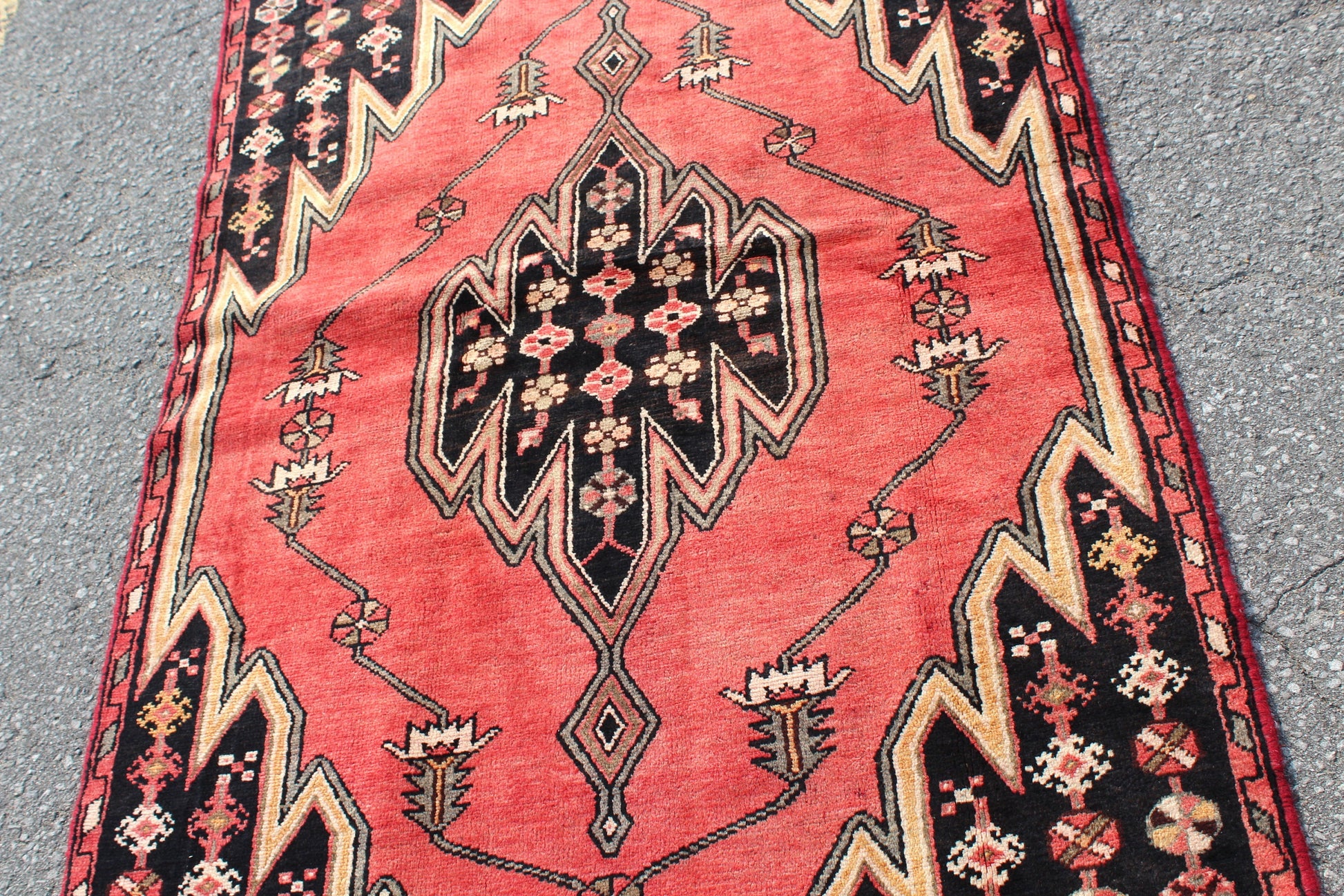 Red Handmade Rug with Black Corner | 4x6 Wool Turkish