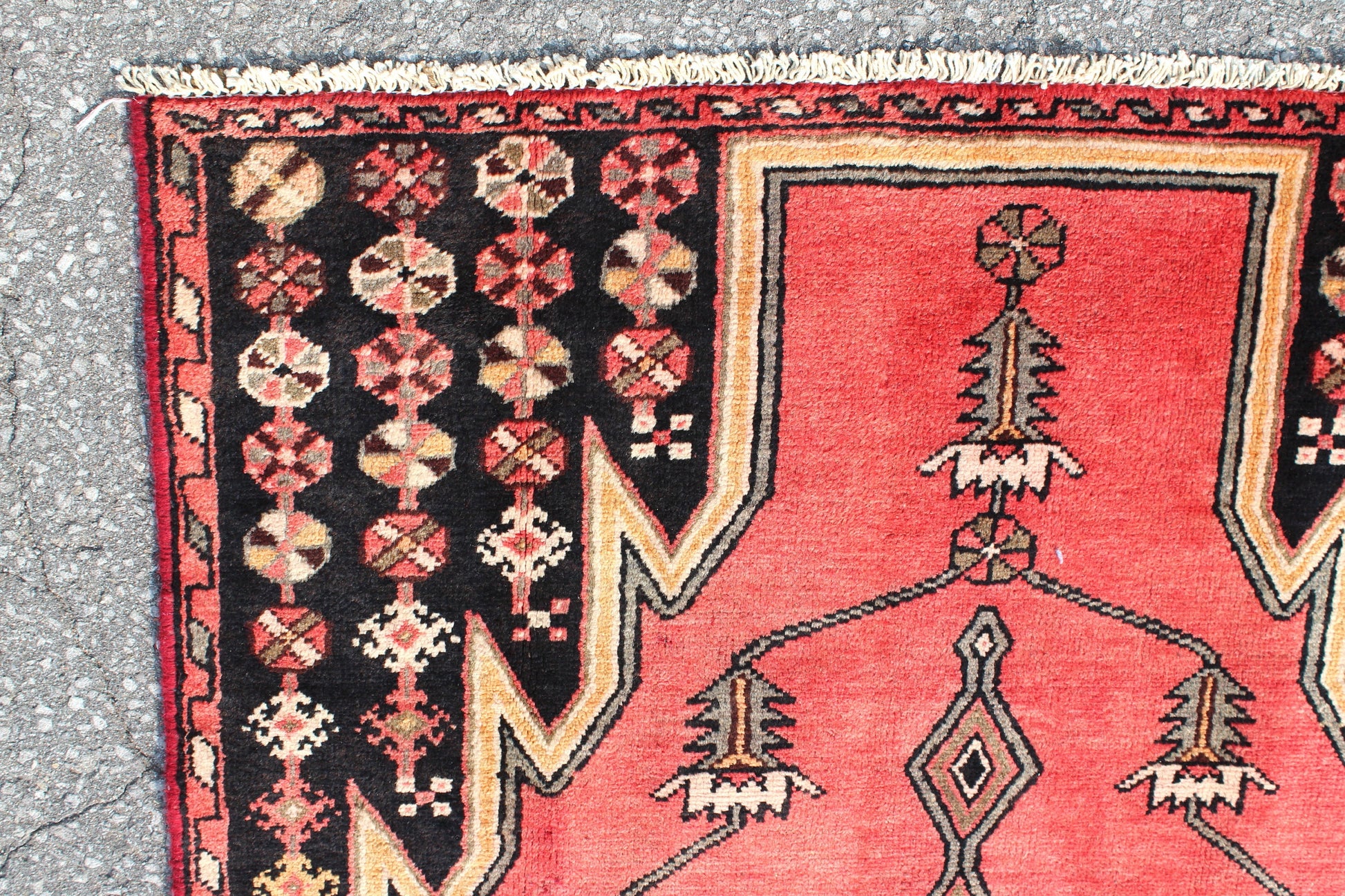 Red Handmade Rug with Black Corner | 4x6 Wool Turkish