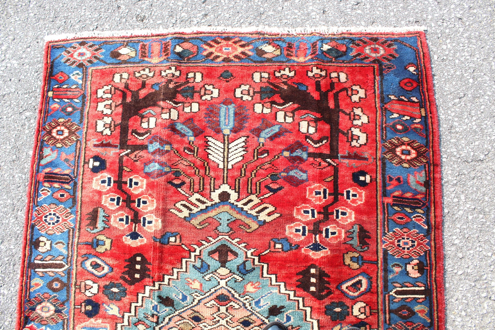 Red Blue 4x7 Vintage Tribal Hand Knotted Rug
