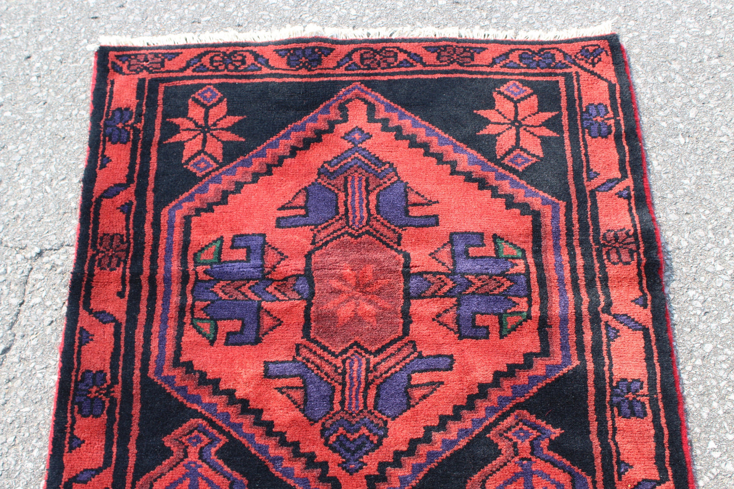 Pink & Blue Purple 3x7 with Black Long Hand Knotted Runner Rug