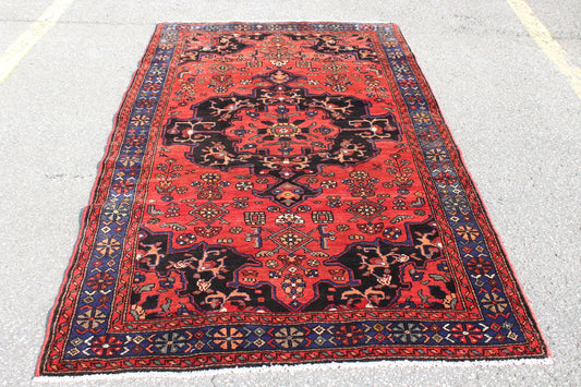 Red Black 5x8 Vintage One of a Kind Rug